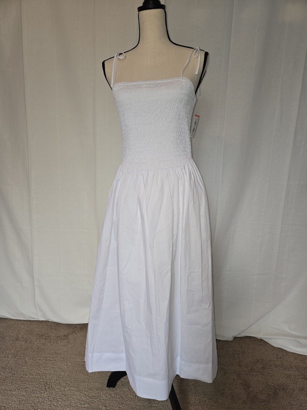 ASTR the Label Smocked Midi Little White Dress Summer Bridal Shower NEW